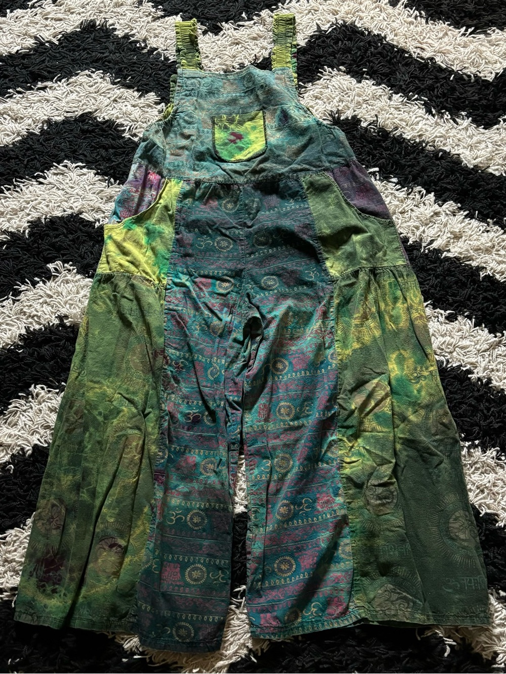 Hippie Multicolor Overalls Abstract Print Wide Leg Jumpsuit